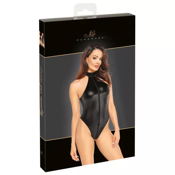 Noir - sjajni body s okovratnikom (crna) - XL