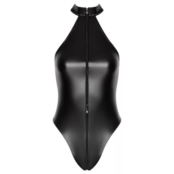 Noir - sjajni body s okovratnikom (crna) - XL