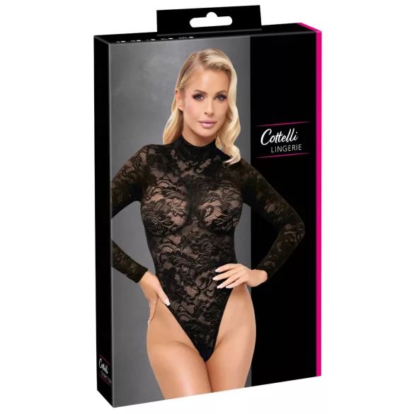 Cottelli - čipkasti bodi dugih rukava (crni) - S - M