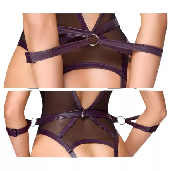 Cottelli Bondage - otvoreni bodi i lisice za ruke (crna)