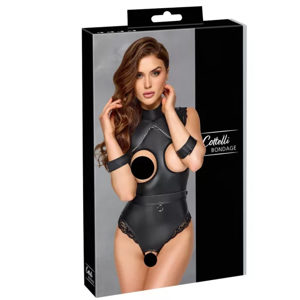 Cottelli Bondage - otvoreni body sa istaknutim grudima (crna) - M