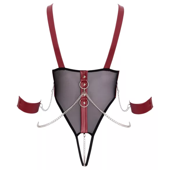 Cottelli Bondage - otkriveni bodi sa kaiševima i lancem (crni) - M