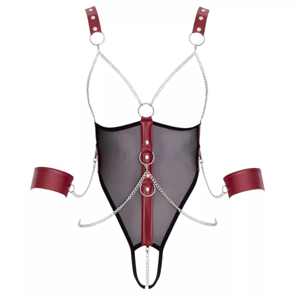 Cottelli Bondage - otkriveni bodi sa kaiševima i lancem (crni) - L