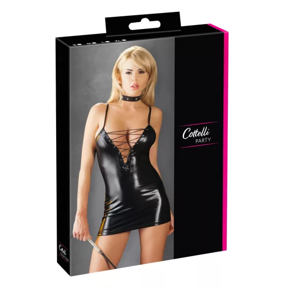 Cottelli - sjajna haljina sa pertlama (crna) - XL