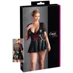   Cottelli Plus Size - sjajna haljina s crvenim korzetom (crna) - XXL