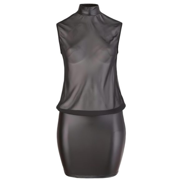 Cottelli Plus Size - sjajna šifonska haljina (crna) - 3XL