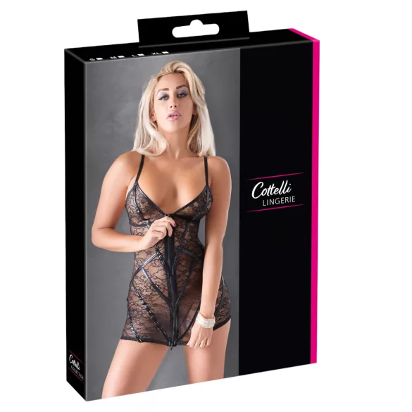 Cottelli - sjajna čipkasta haljina s prugama (crna) - XL