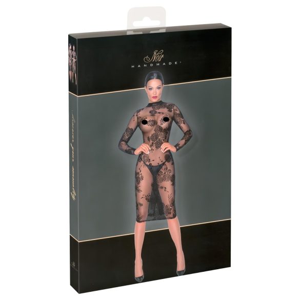 Noir - providna cvetna haljina s dugim rukavima (crna)