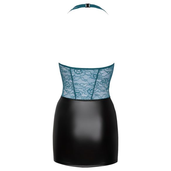 Cottelli - sjajna haljina sa čipkom i vezicama (crno-zelena) - M