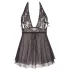 Cottelli Plus Size - lepršava čipkasta babydoll haljina (crna)