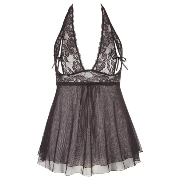 Cottelli Plus Size - lepršava čipkasta babydoll haljina (crna) - 4XL