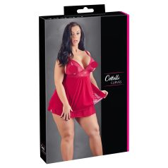   Cottelli Plus Size - čipkasta lepršava babydoll haljina (crvena) - 2XL