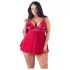 Cottelli Plus Size - čipkasta lepršava babydoll haljina (crvena) - 2XL