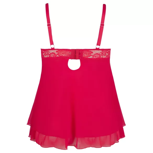 Cottelli Plus Size - čipkasta lepršava babydoll haljina (crvena) - 2XL