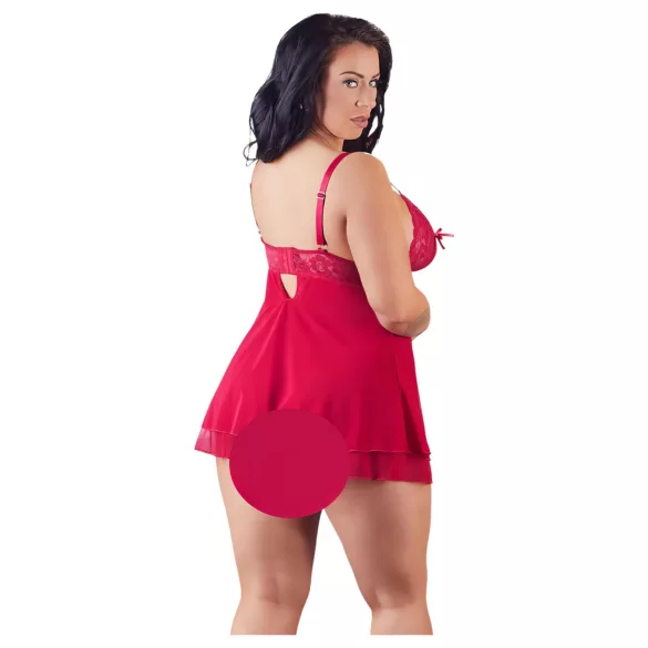 Cottelli Plus Size - čipkasta lepršava babydoll haljina (crvena) - 3XL