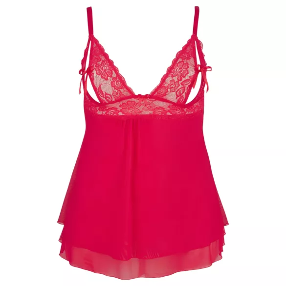 Cottelli Plus Size - čipkasta lepršava babydoll haljina (crvena) - 3XL