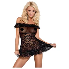   Obsessive Flores - set babydoll i tanga sa volanima (crna) - L/XL