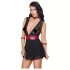 Cottelli Bondage - crna čipkasta babydoll haljina s okovratnikom - L