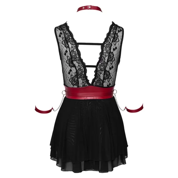 Cottelli Bondage - crna čipkasta babydoll haljina s okovratnikom - L