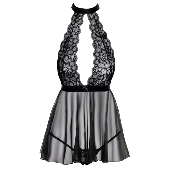 Poljubivi - čipkasta babydoll haljina s okovratnikom (crna) - L/XL