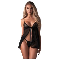 Obsessive Blomentis - čipkani babydoll set (crni) - M/L