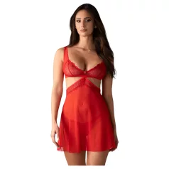   Obsessive Cupide Desir - prozirni čipkani spavaćica set (crvena) - L/XL