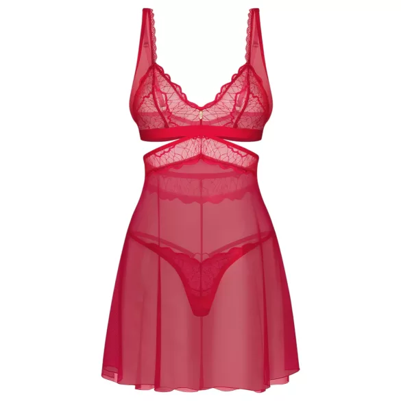 Obsessive Cupide Desir - prozirni čipkani spavaćica set (crvena) - L/XL