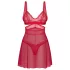 Obsessive Cupide Desir - prozirni čipkani spavaćica set (crvena) - L/XL
