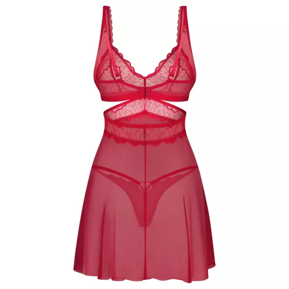 Obsessive Cupide Desir - prozirni čipkani spavaćica set (crvena) - L/XL