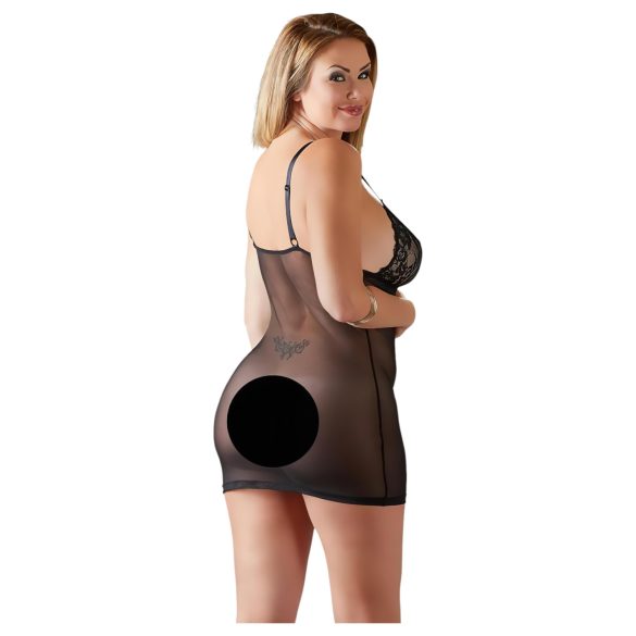 Cottelli Plus Size - čipkasta prozirna spavaćica (crna)