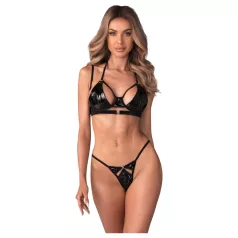 Obsessive Keira Lise - sjajni grudnjak set (crni) - L/XL