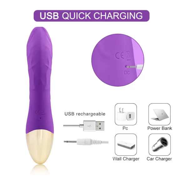 Mrow Real Lover - punjivi, vodootporni realistični vibrator (ljubičasti)
