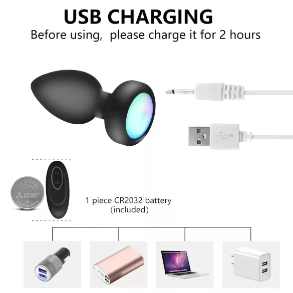 Mrow - svetleći, radio kontrolisani analni vibrator (crni)