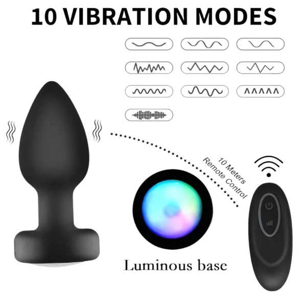 Mrow - svetleći, radio kontrolisani analni vibrator (crni)