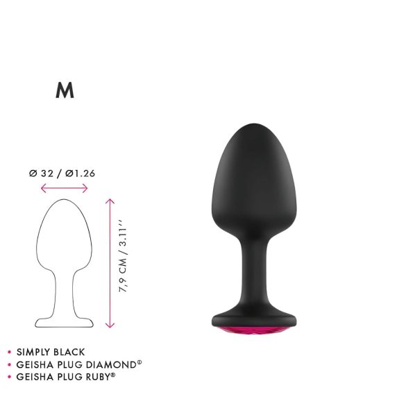 Dorcel Geisha Plug Ruby M - crni analni plug sa roze kamenom
