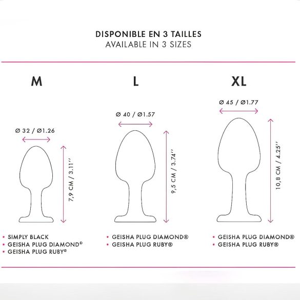 Dorcel Geisha Plug Ruby M - crni analni plug sa roze kamenom