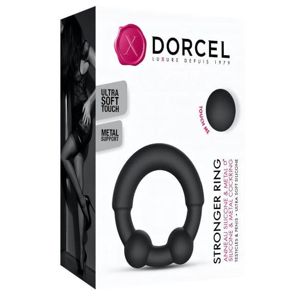Dorcel Stronger prsten - penis prsten sa metalnim umetkom (crni)