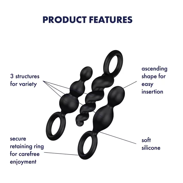 Satisfyer Booty Call - set anallnih čepova - crni (3 komada)