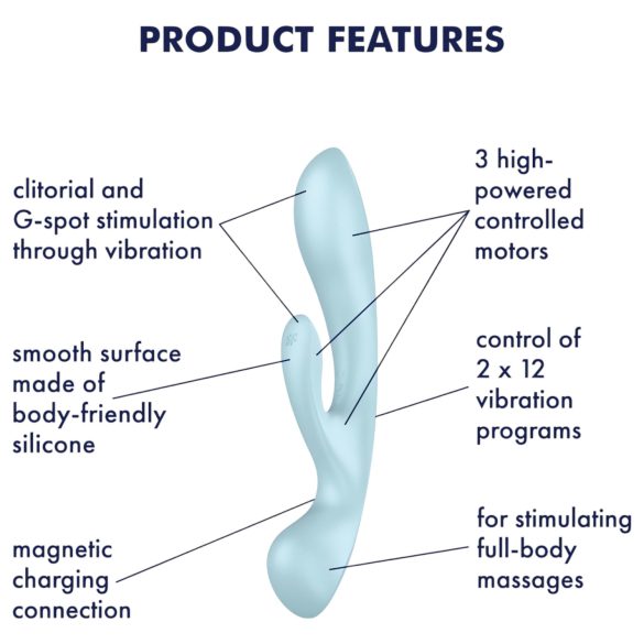 Satisfyer Triple Oh - punjivi vibrator sa klitoralnim nastavkom (plavi)