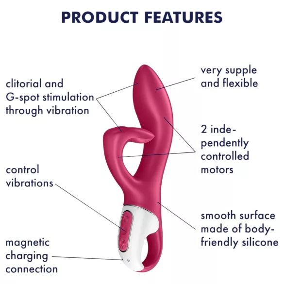 Satisfyer Embrace Me - crveni vibrátor s akumulátorom i klitoralnom ručkom