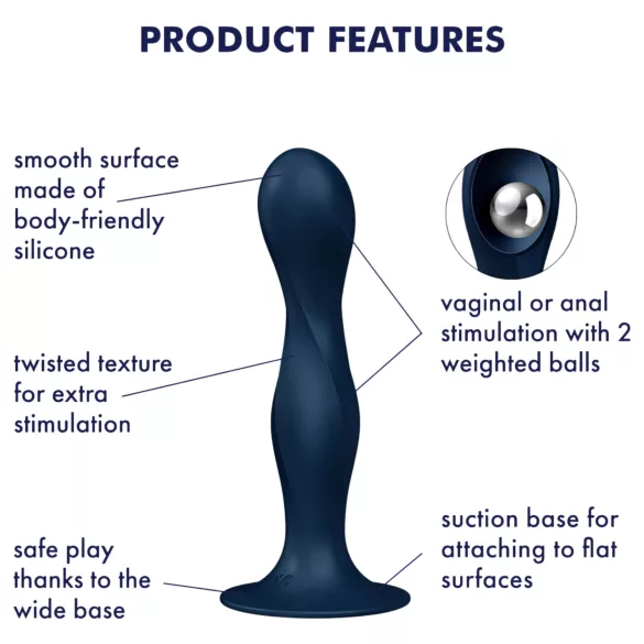 Satisfyer Double Ball-R - тегљива дилдо (плава)