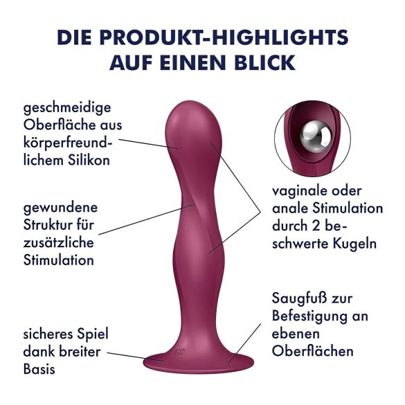 Satisfyer Double Ball-R - dildo sa vakuumskom bazom i tegom (crvena)