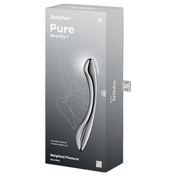 Satisfyer Pure Gravity 1 - rebrasti čelični dildo (srebrni)