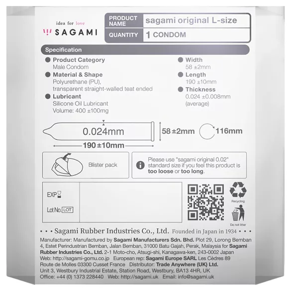 Sagami Original 0,02 L - prezervativ - 58mm (1 kom)