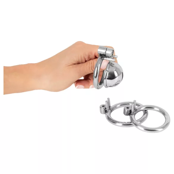 Fetish Collection - mini kavez za penis sa 3 zamenljiva prstena za testise (srebrni)
