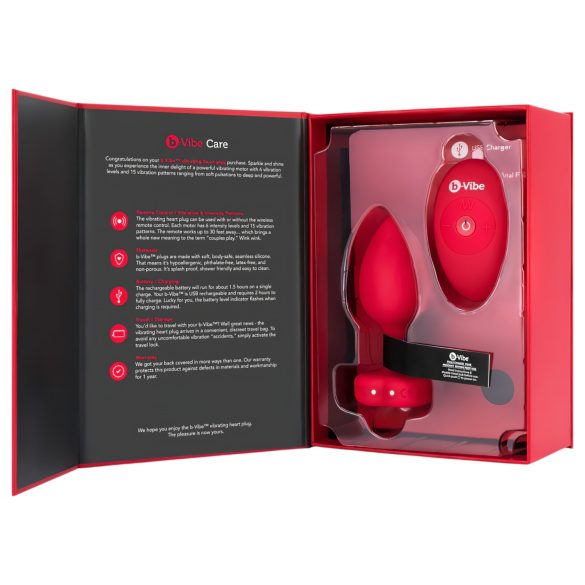 b-vibe heart - crveni analni vibrator sa daljinskim i punjenjem