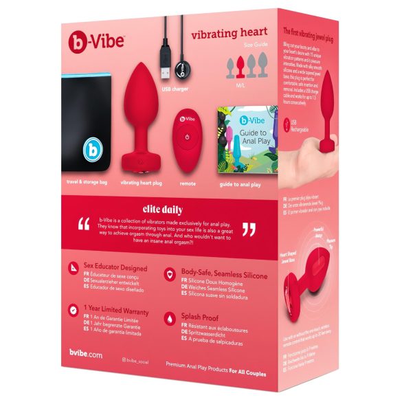 b-vibe heart - crveni analni vibrator sa daljinskim i punjenjem