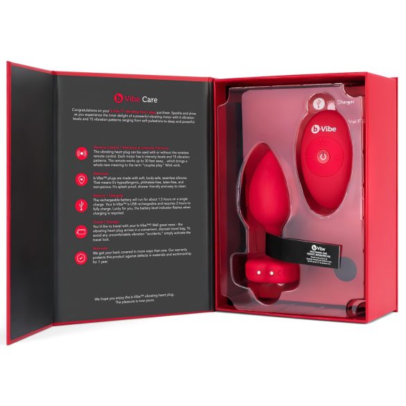 b-vibe heart - crveni analni vibrator sa daljinskim i punjenjem