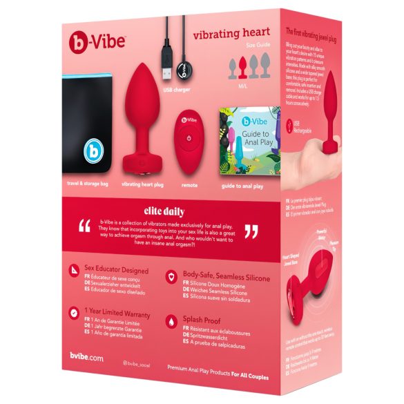 b-vibe heart - crveni analni vibrator sa daljinskim i punjenjem