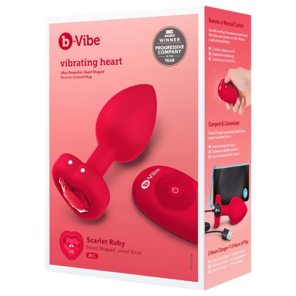 b-vibe heart - crveni analni vibrator sa daljinskim i punjenjem